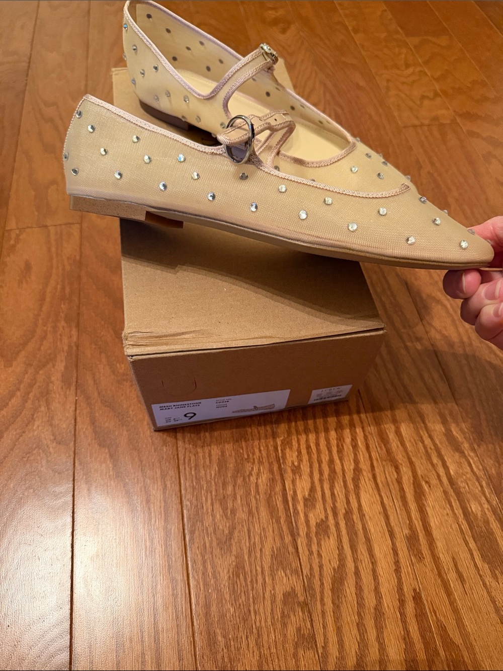 NEW J. Crew Nude Mesh Mary Jane Flats with Rhinestone Studs - Picture 5 of 5